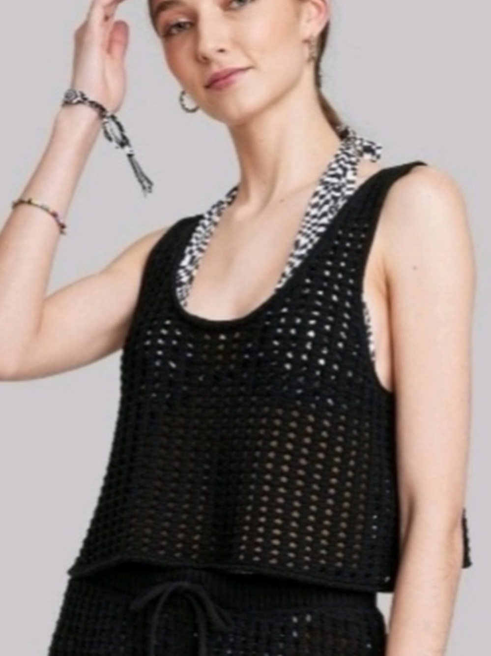 Wild Fable Black Crochet Cropped Tank Top